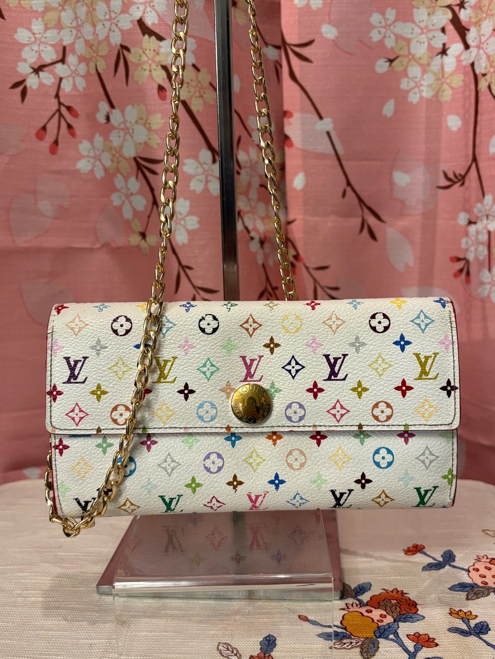 Louis Vuitton Monogram Murakami Multicolor Sarah Wallet White/Blue 2009 LE COA